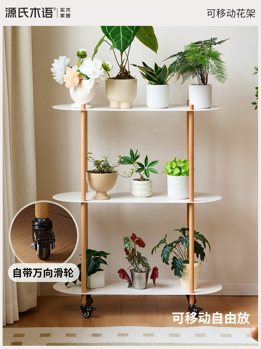 实木花架客厅现代简约置物架阳台移动铁艺花盆架子